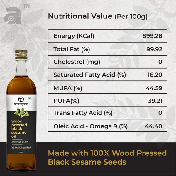 Anveshan Wooden Kolhu Sesame Oil 1000 Ml Nutrition Table