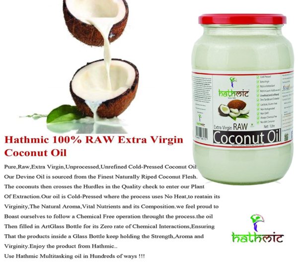 HATHMIC Raw Extra Virgin Coconut Oil Cold Pressed 1 Ltr Ad
