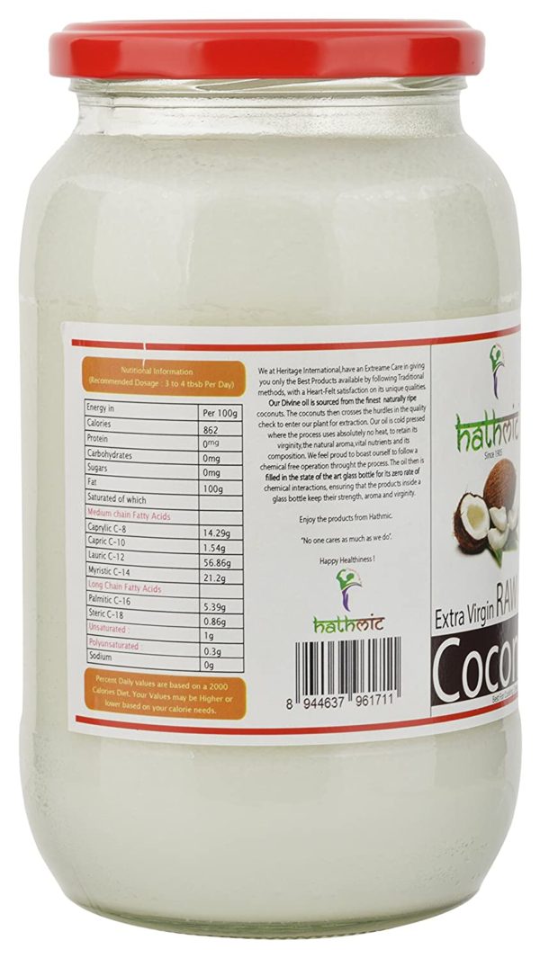 HATHMIC Raw Extra Virgin Coconut Oil Cold Pressed 1 Ltr Nutrition Table