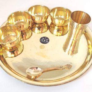Pure Brass Thali Dinner Set 14 Inch Set of 7 Pieces by KBB