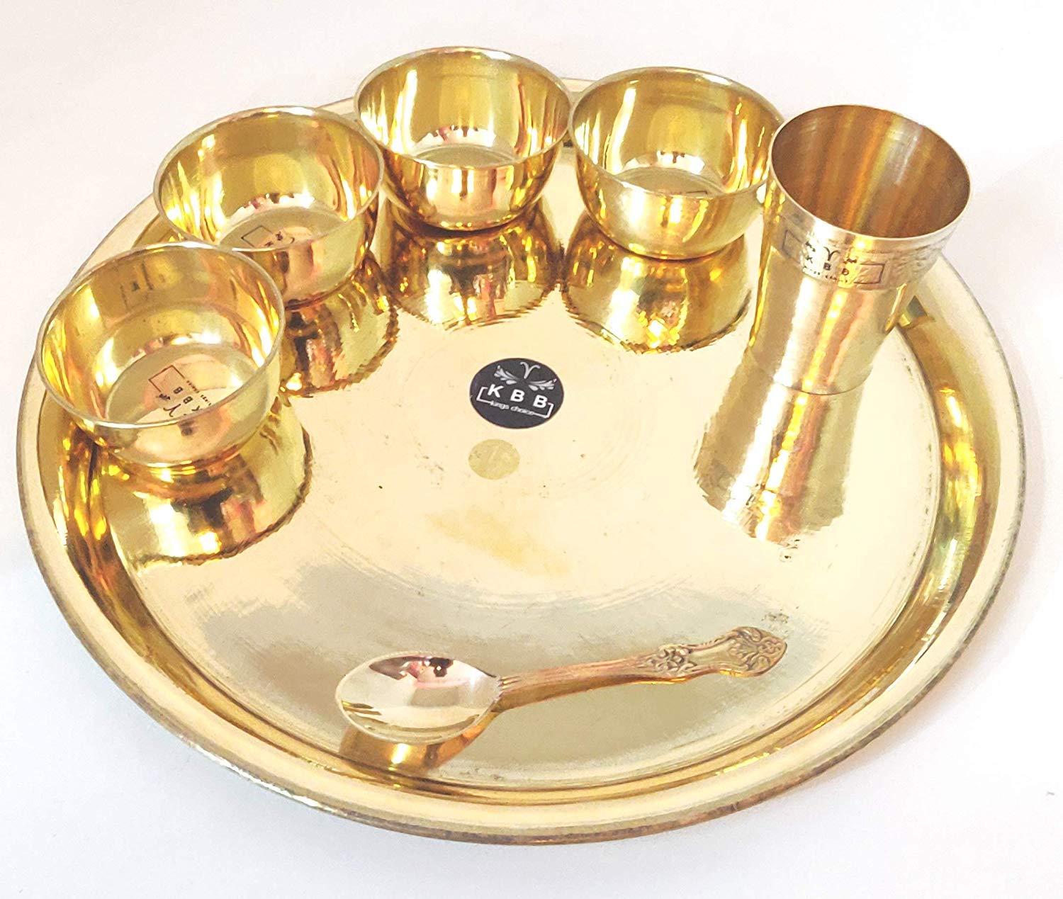 Pure Brass Thali (Dinner Set) 14 Inch Set of 7 Pieces by KBB