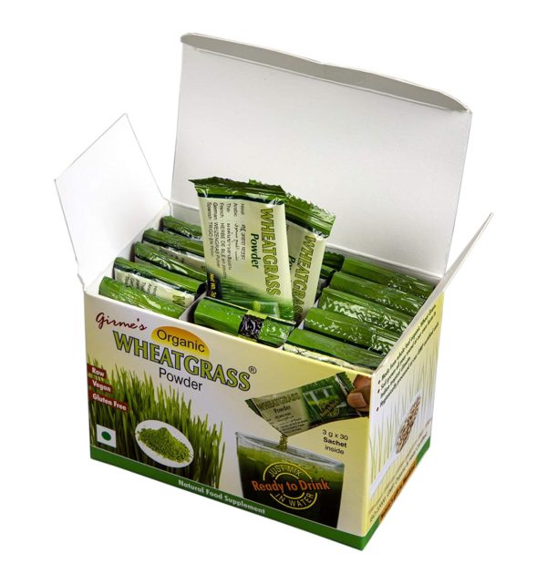 Organic Wheatgrass Powder Single Sachet Pack by Girmes open box